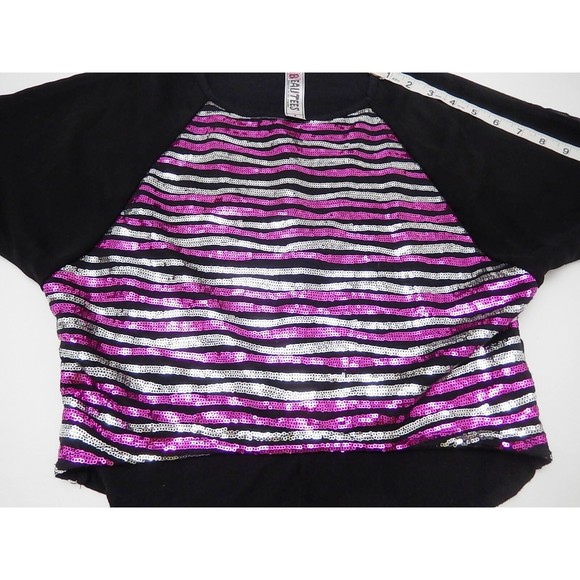 Beautees Girls T-Shirt Top Sz S 3/4 Sleeve High-Low Round Neck Relaxed Sequin - Picture 8 of 8